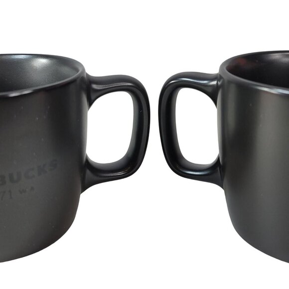 Starbucks SEA 71 WA Mug Set Black 12oz Spell Out Logo Square Handle Matte 2018 - Picture 7 of 8